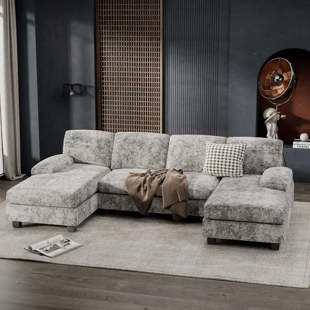 Convertible Sectional Sofa Couch, 4 Seat Sofa Set for Living Room U-Shaped Modern Fabric Modular Sofa Sleeper with Double Chaise image 3
