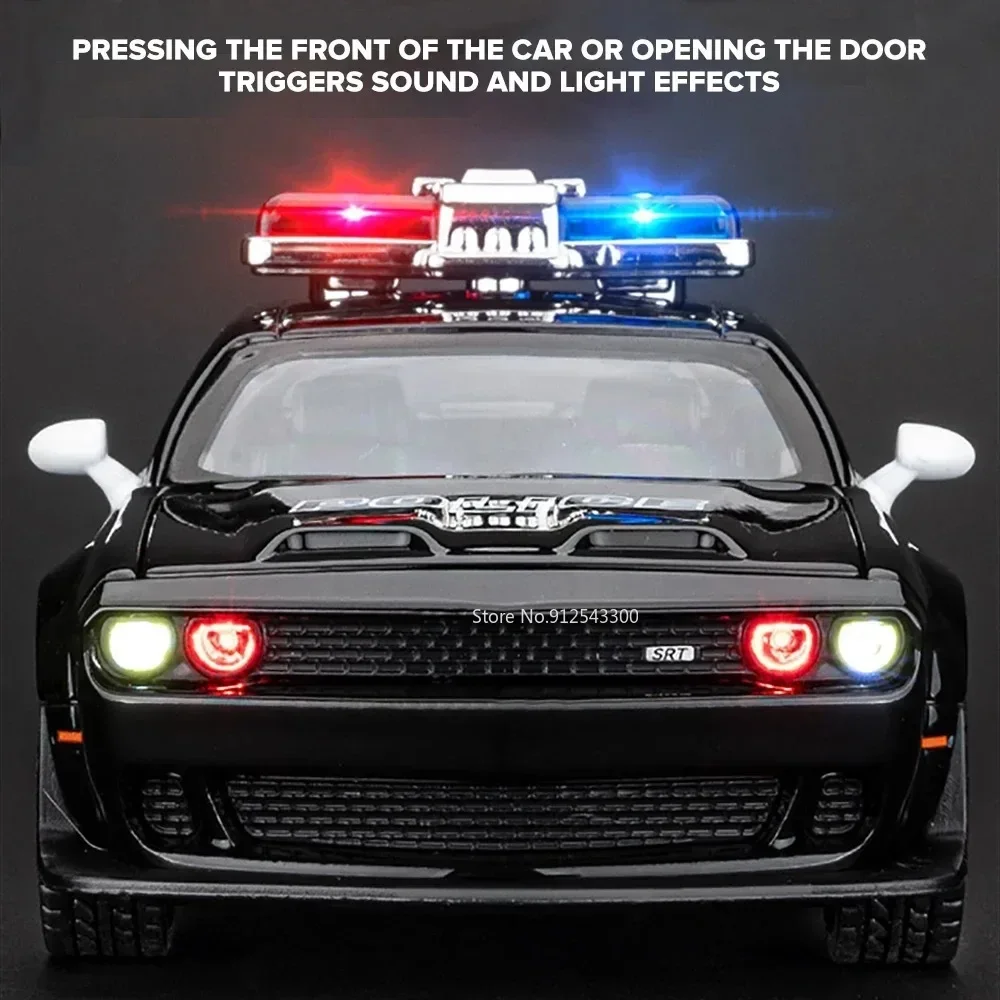 Scale 1:32 Dodge Hellcat Police Car Model Toy Alloy Diecast Simulation Pull Back Sound Light Vehicle Models for Boys Collection