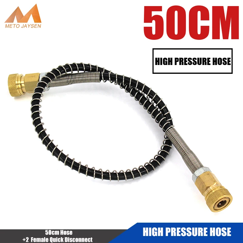 

Airforce Pneumatics Air Refilling Pump 50cm Long High Pressure Hose with Spring Wrapped M10x1 Male Thread Nylon Black Hose