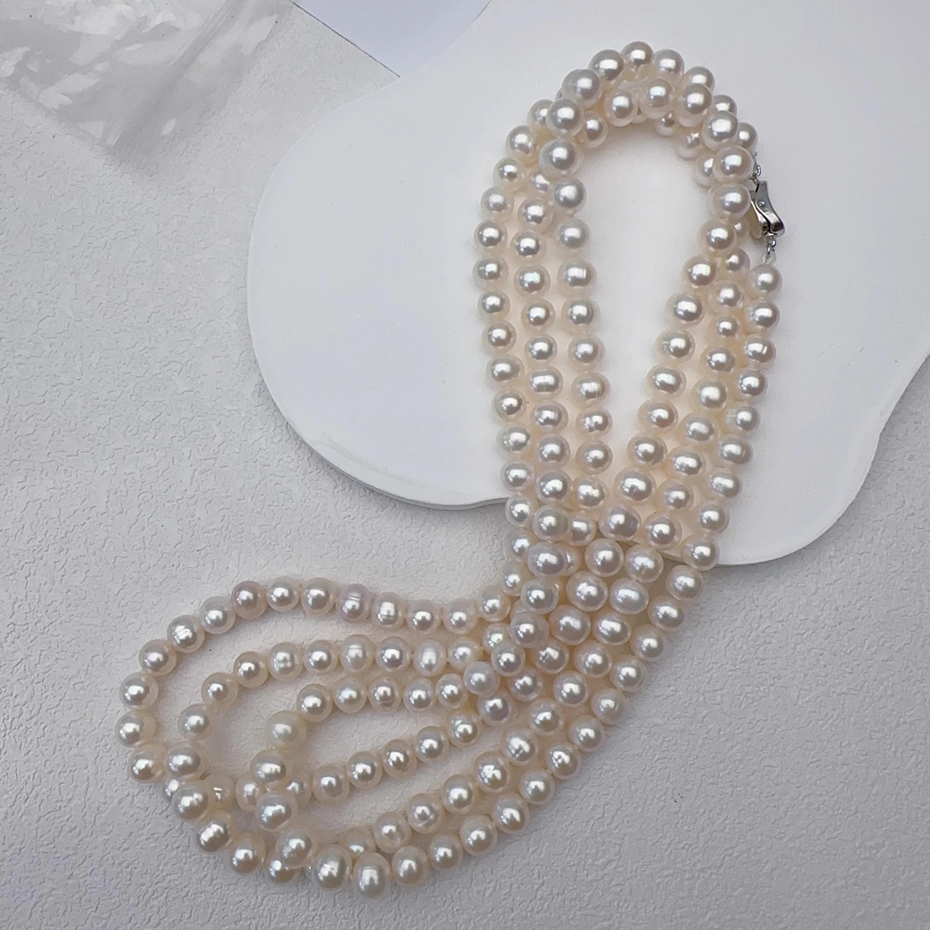 

Natural pearl AAAA7-8mm South Sea white pearl necklace 925s/120cm long necklace