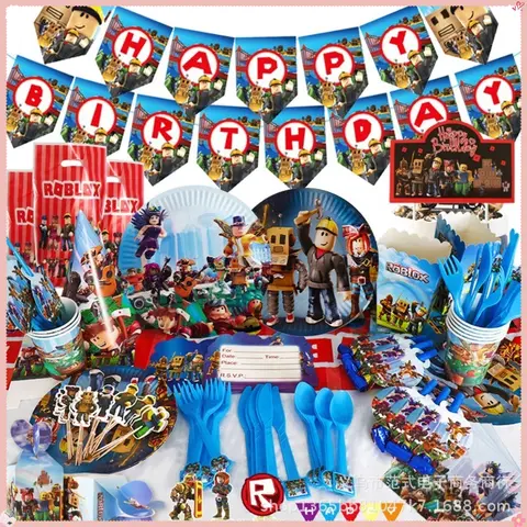 게임 Roblox 만화 주변 테마 생일 용품 풍선 배너 케이크 토퍼 식기 세트 장식 선물