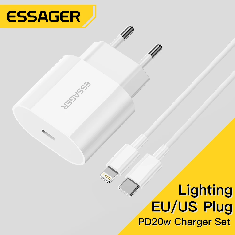 Essager 20W Carregador de carregamento rápido Tipo-C Lightning Charger Set PD QC Carga rápida para iPhone 14 13 12 11 iPad Pro Max