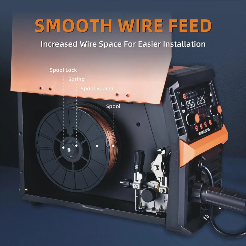 Mig Welder 200A Synergic Wire Feed Welder Портативный сварочный аппарат, 4 в 1 Газовый MIG/Flux Core MIG/Stick/Lift TIG Multi-Process We
