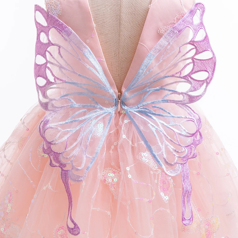 LZH Beading Princess Dress Fashion Kids Girls Sequined Butterfly Wing Dress+Headband 2PCS Newborn Baby Birthday Gown 0-5 Years