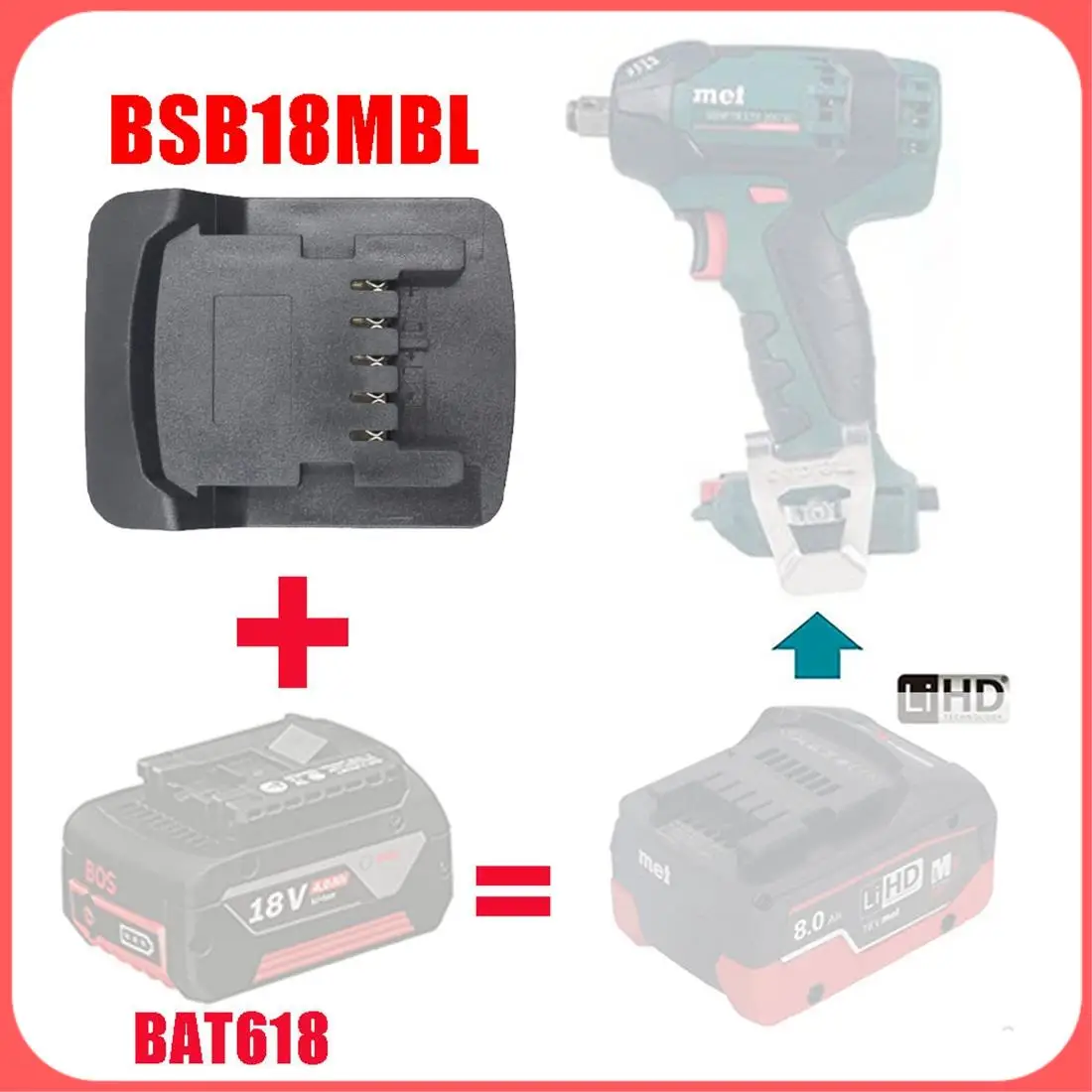 

A76I-BSB18MBL Adapter Converter Use For 18V Li- Battery BAT618 On For Metabo 18V Lithium Electrical Power Tool