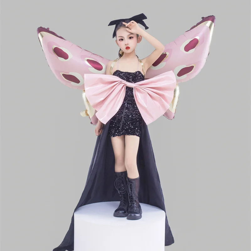 Girls' Butterfly Wing Skirt Trendy Performance Singing Dress And Themed Catwalk Outfits For Children's Gift Pink Princess Dress