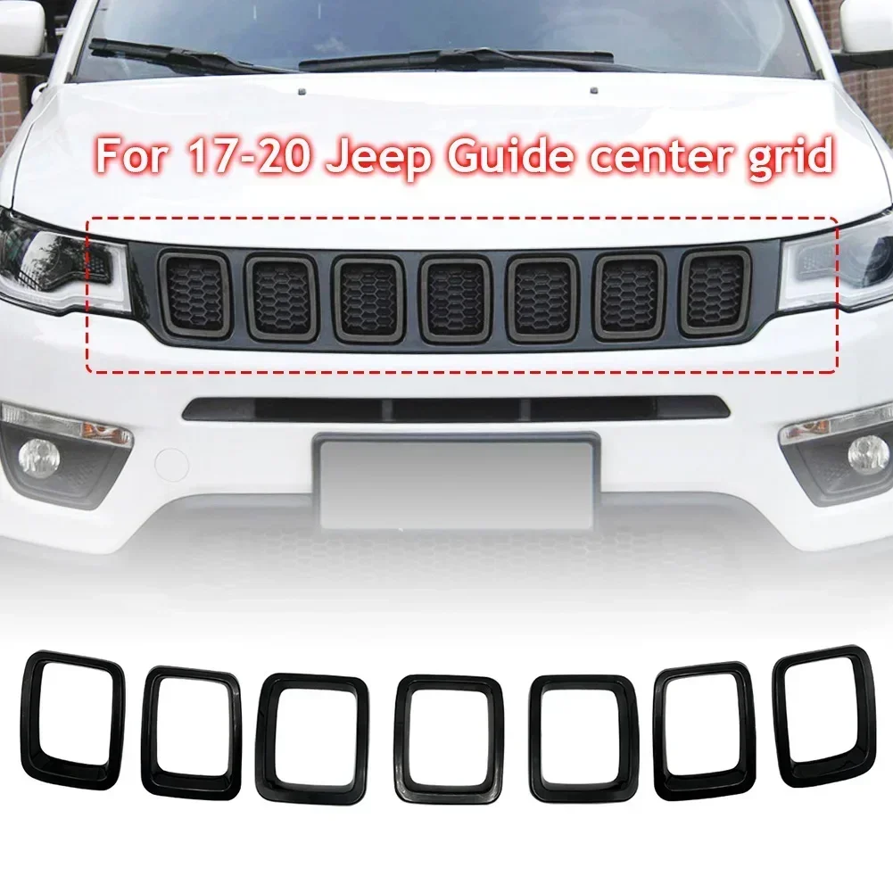 7PCS Car Front Grille Cover Grill Ring Inserts Frame Trims Kit Fit Suitable For Jeep Compass 2017 2018 2019 2020 Inserts Cover