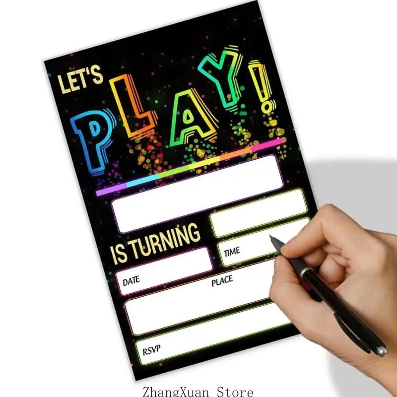 20 Stück/Packung auffällige Geburtstagseinladungen, handgefertigte Neon-Designs, Einladungskarten für unvergessliche Partys, 3 x – Detail 7