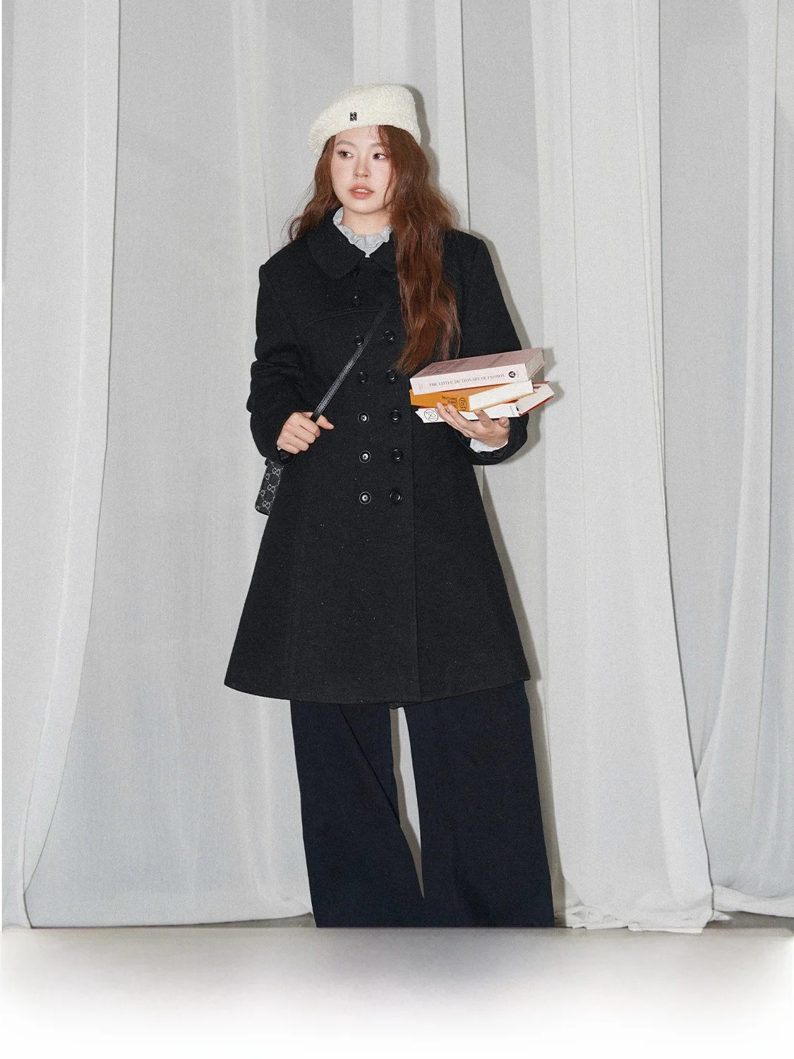 

JINGU Audrey Retro Hepburn Sle Doll Collar Woolen down Coat Dr Thiened Long Sve Women's Faion Commute Wear