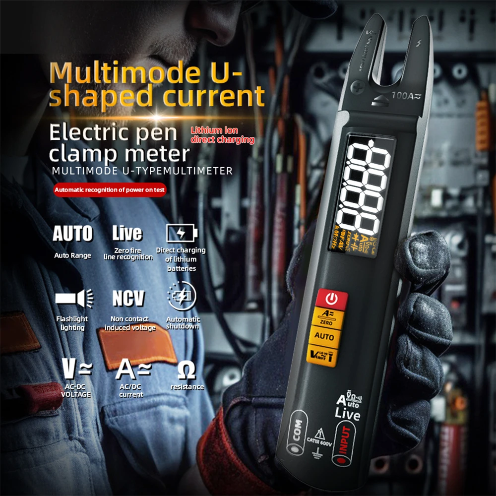 Digital Clamp Meter Fork DC AC Professional 100A Ammeter Pliers T-RMS Current OpenJaw U-shaped Electrical Tester Auto Multimeter