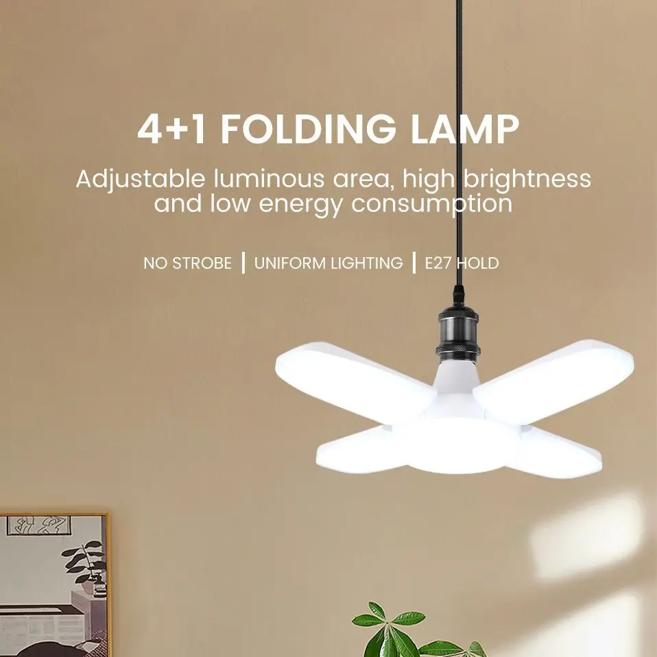 접이식 선풍기 블레이드 LED 펜던트 조명, 깜박임 없는 LED 전구, 360 도 각도 조절 가능 천장 램프, E27, E26, 60W, 110V, 220V 