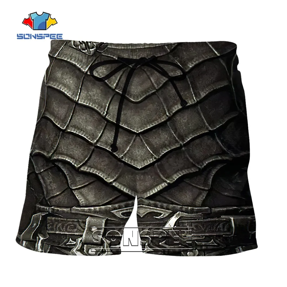 

SONSPEE Summer 3D Printed Helmet and Armor Shorts Men Women Classical Pants Sport Beach Medieval Armor Knight Cool Shorts