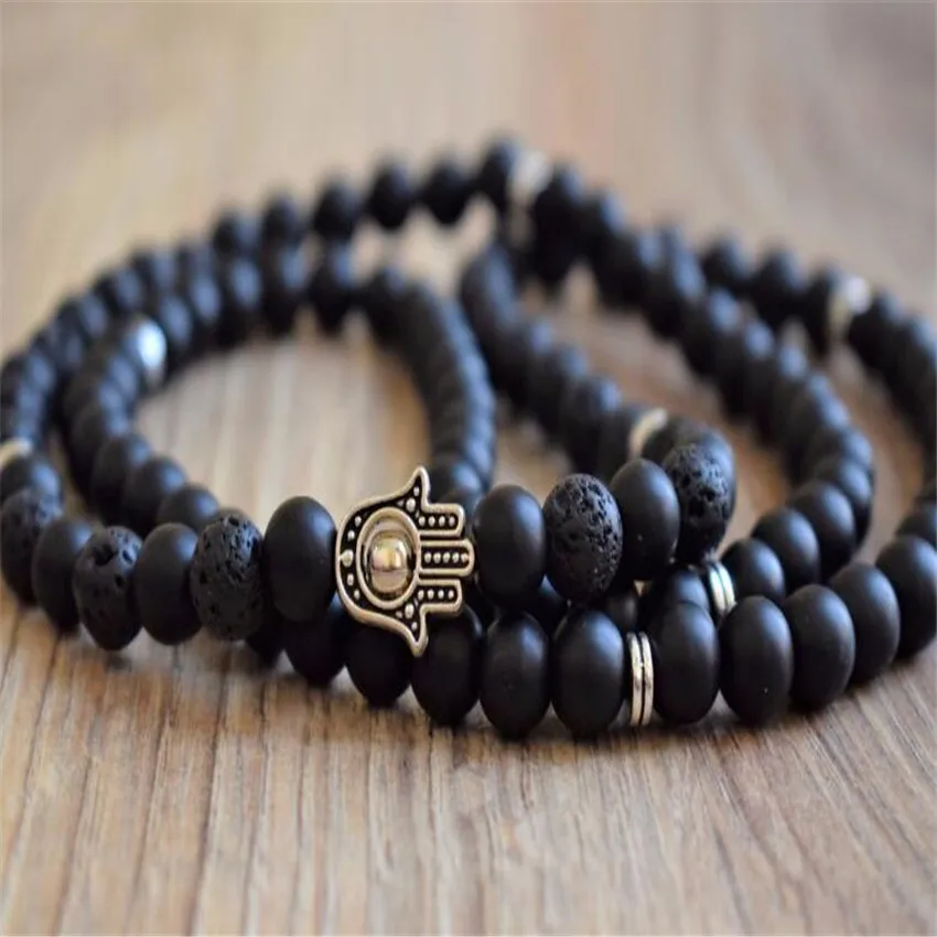 

8mm Black Lava Stone Obsidian 108 Gemstone mala Bracelet Health Sacred Women Japa Wear Beaded Party Gift Unisex Men