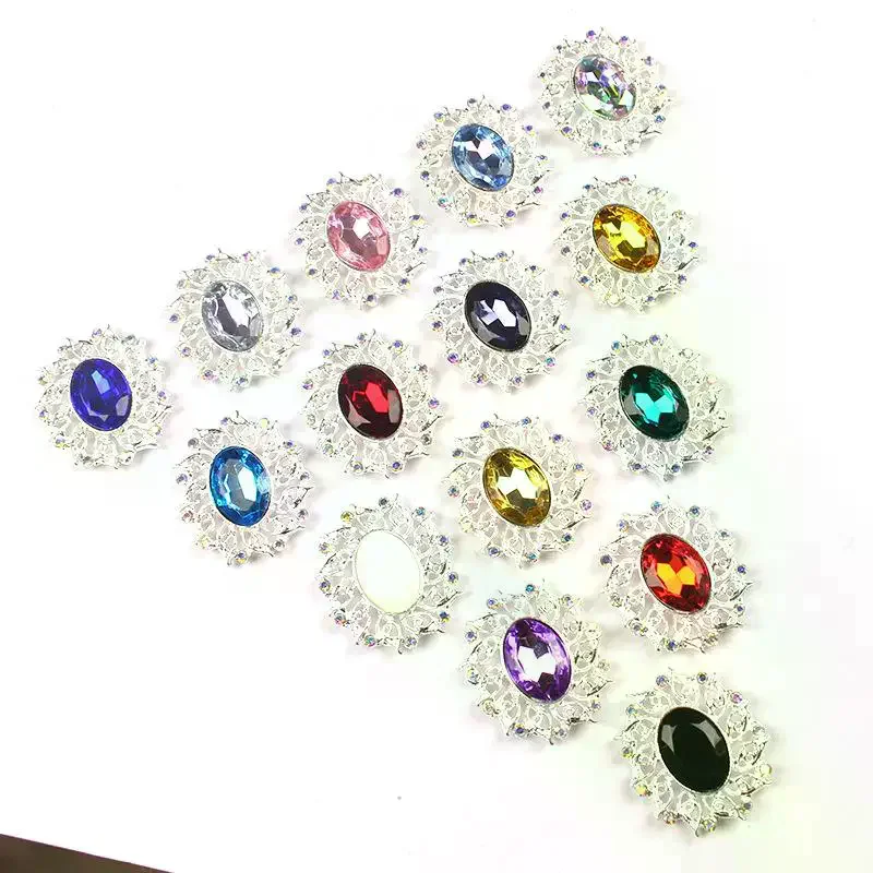 

5 шт., эллиптические цветочные диски, ювелирные пуговицы, стразы, сплав, плоская нижняя кнопка, украшение для Diy, аксессуары для ручной работы