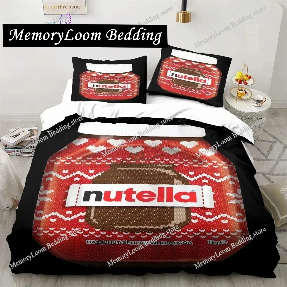 

Nutella Pattern Cartoon Bedding Set Single Twin Full Queen King Size Bed Set Adult Kid Bedroom Bedding Gift Home Textileextile