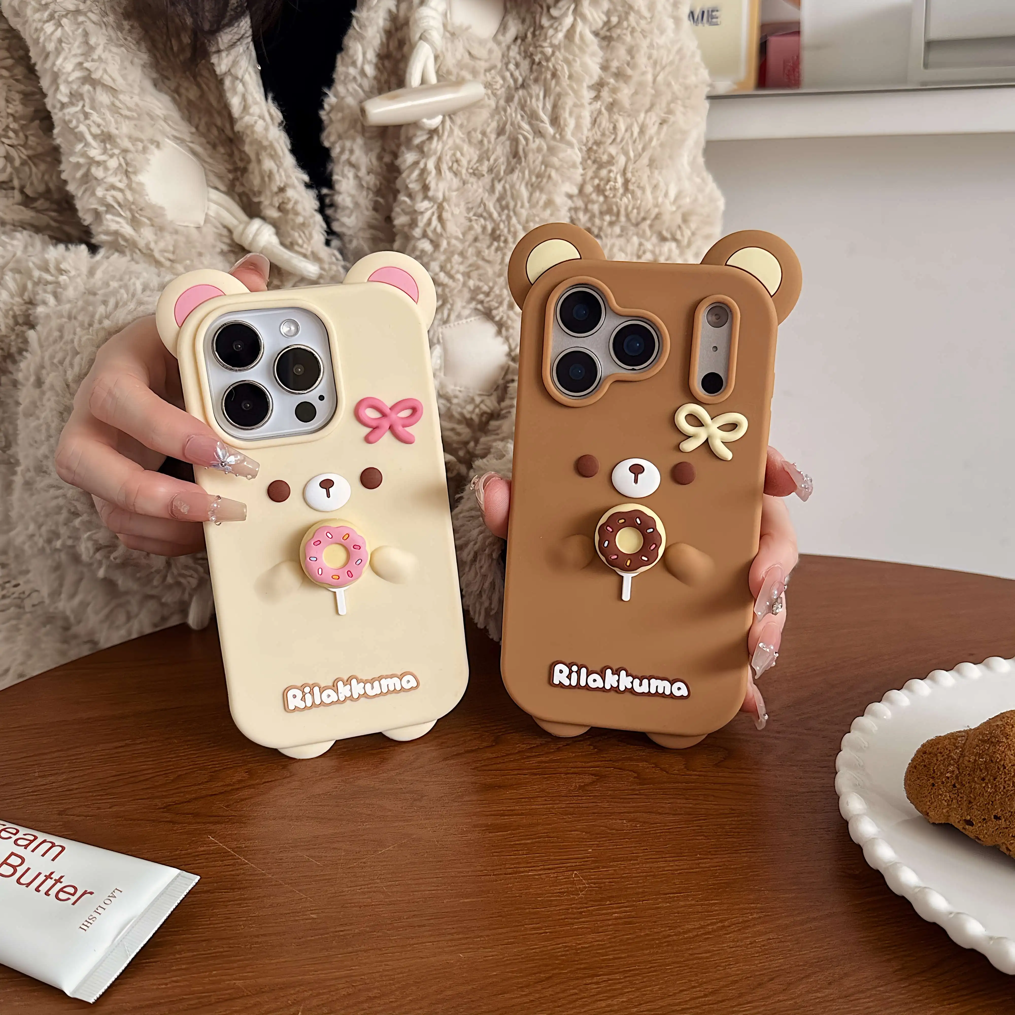 Urocze etui na telefon 3D w kształcie pączka Rilakkuma do iPhone 17 16 15 14 13 12 Pro Max Plus 16e 17 Pro…