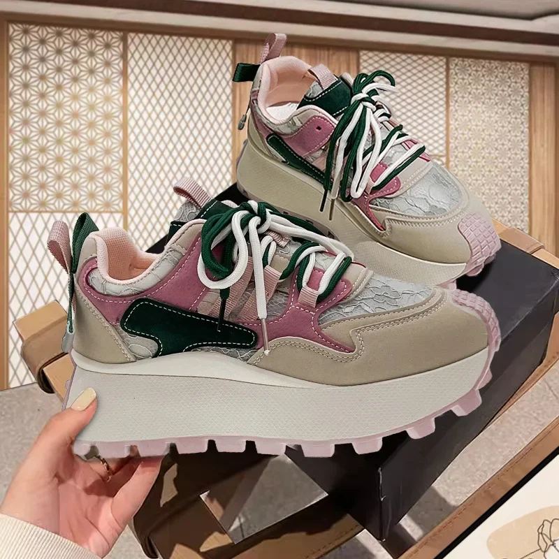 

Pop Women's Casual Sneakers Fashion New Colorful Lace Up Sports Shoes Women's Leisure Versatile Thick Sole Vulcanized Shoes Autu