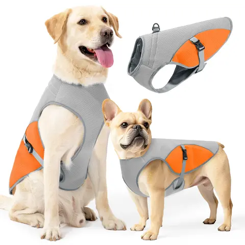 Chaleco refrescante para perros, chaqueta enfriadora con arnés para perros con botella de agua portátil, para caminar, acampar al aire libre y entrenamiento de caza