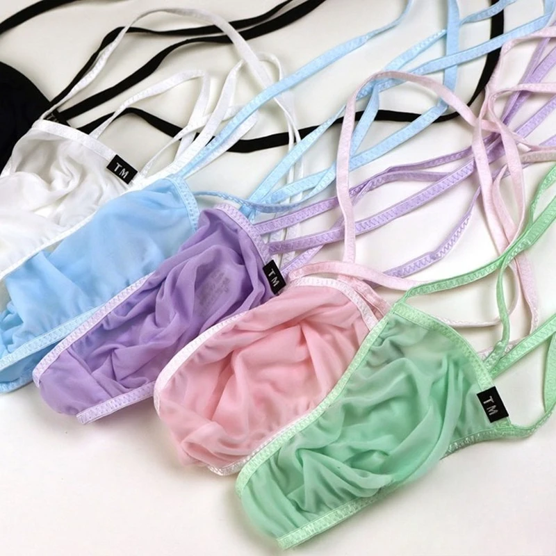 High Elastic Men Shoulder Strap Thongs Roomy Contour Pouch Sheer Fabric Soft Stretchy Breathable Low Waist Daily Underwear