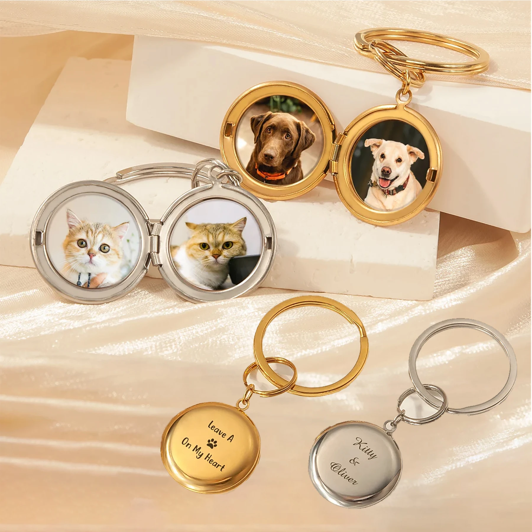 

Personalized Photo Picture Keychain Engraved Name Date Text Round Locket Keychain Memorial Pet Cat Dog Family Jewelry Gifts