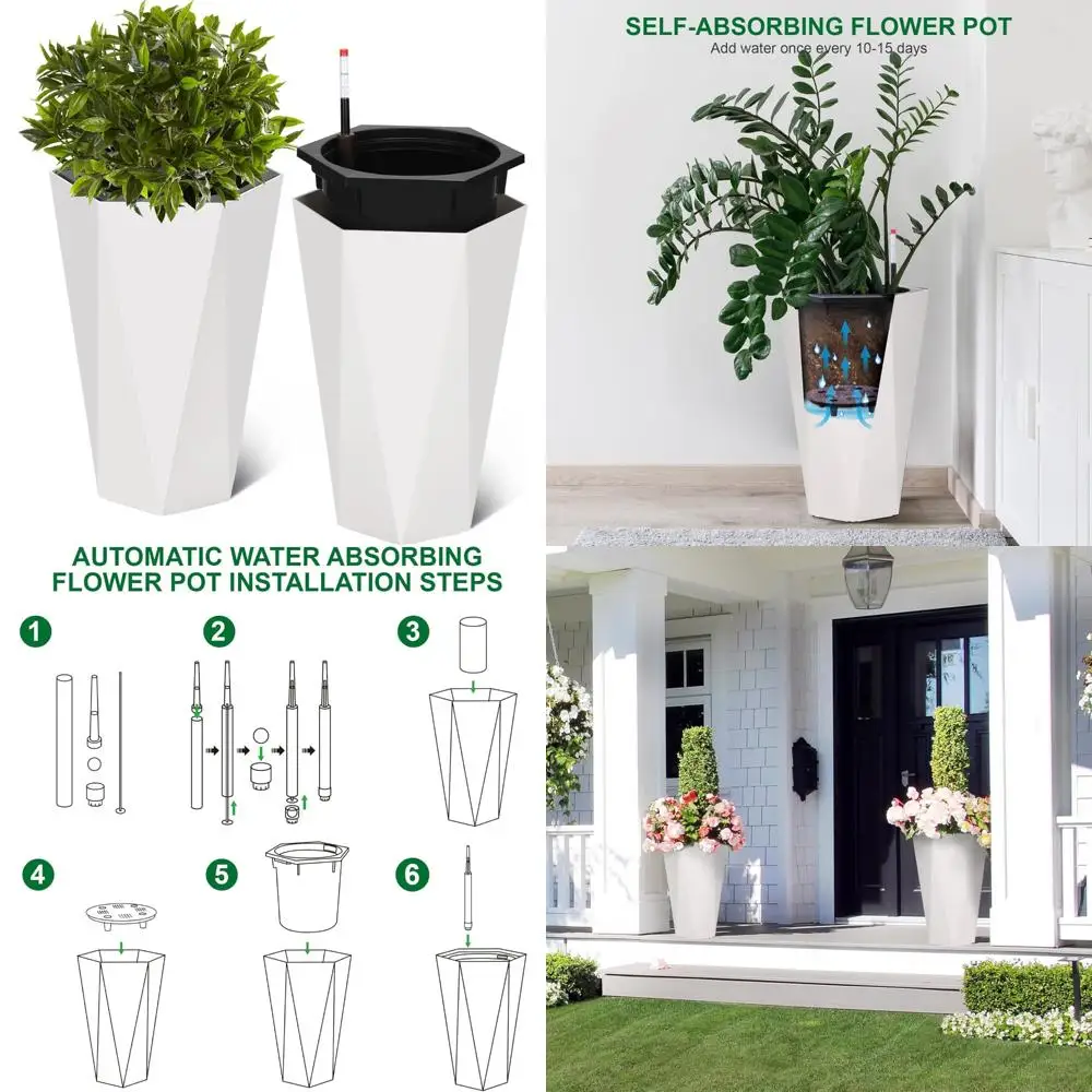 

Набор из 2 уличных горшков для самополивания, высокие горшки 23 дюйма для комнатных растений, индикатор уровня воды, дренаж и колеса для Eas