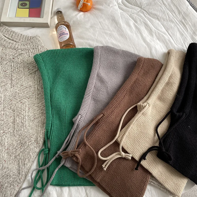 بالاكلافا كورية 2 في 1 للنساء، قبعة صغيرة محبوكة دافئة وجراميق للرقبة، أغطية رأس على شكل صوف مترهل لفصل الشتاء