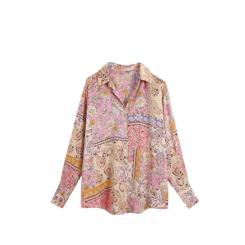 

Silk Satin Feel Floral Print irt Women's Spring New Sle Collar Long Sve Commute Sle Regular Length Faionable