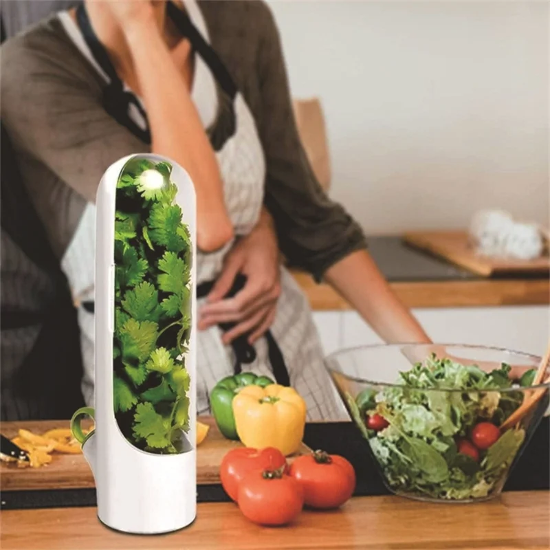 1PC White Fresh Herb Saver Storage Container with Vanilla Preserver Vegetable Keeper for Refrigerator Kitchen