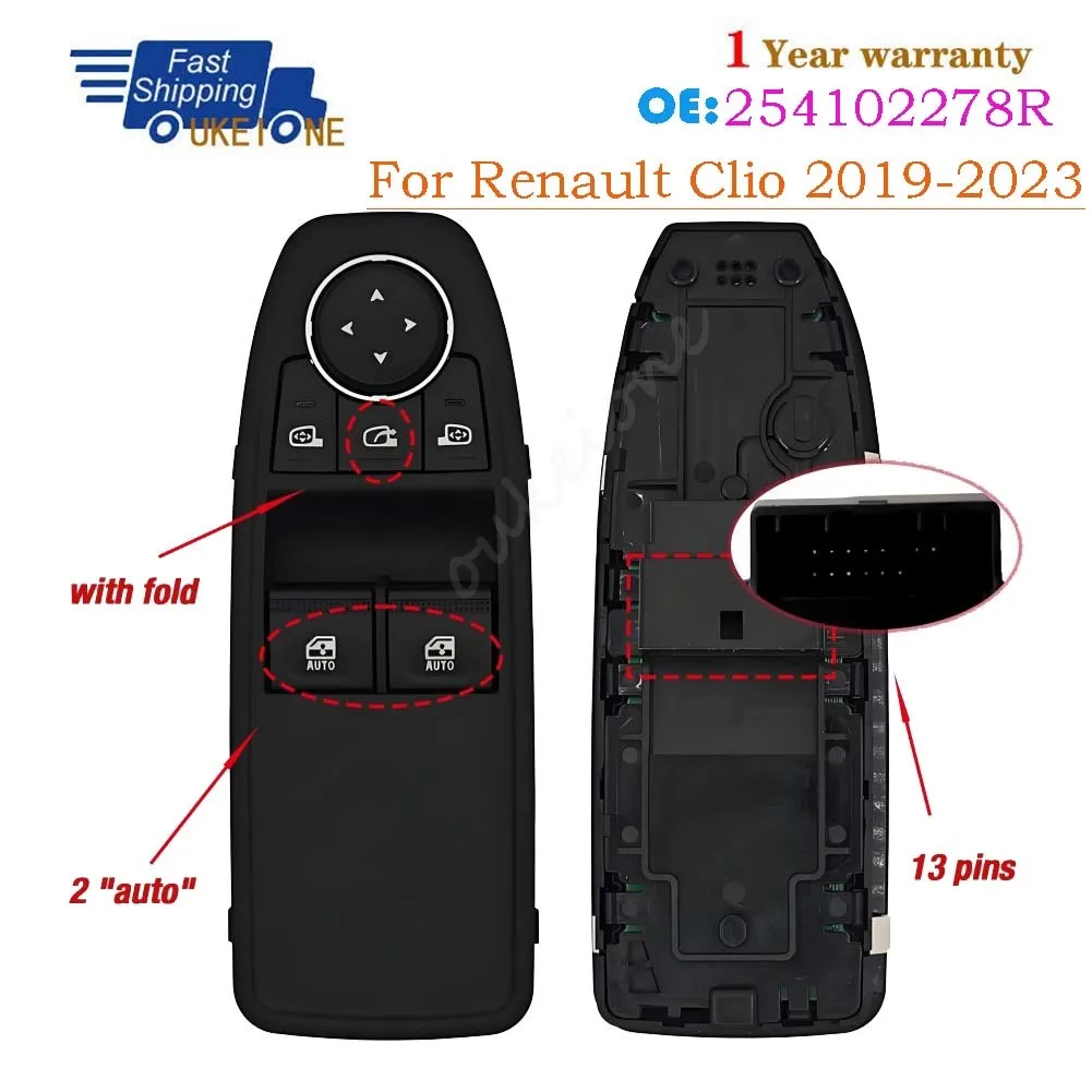 

25410-2278R для Renault Clio 2019-2023 с 2 АВТО передними левыми главными электроприводом со стороны водителя, переключателем стеклоподъемника, автомобильными деталями