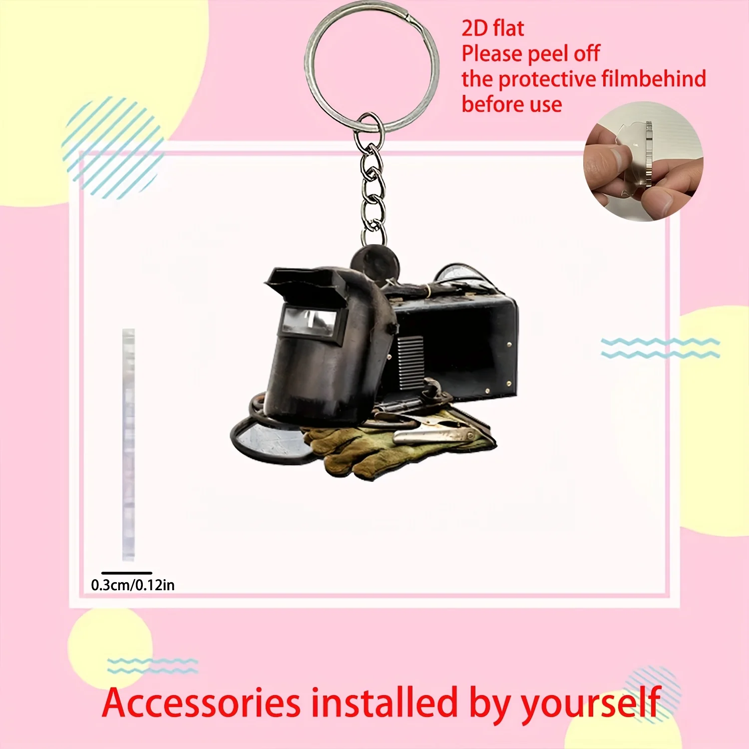 2D Novelty Welder Tool Keychain Acrylic Car Rearview Mirror Holiday Hanging Ornament Festive Accessory Pendant Halloween Gifts