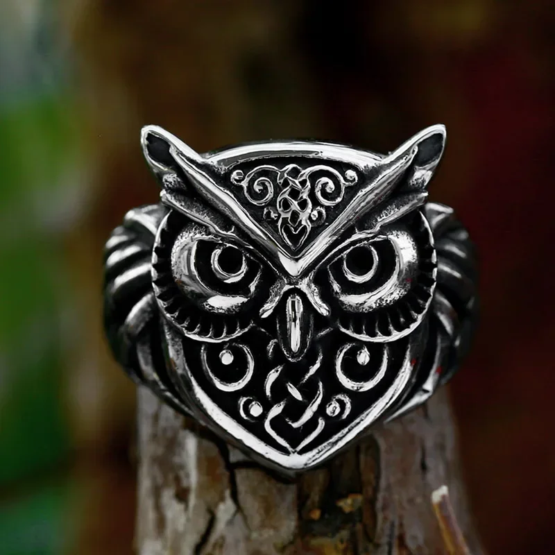 2024 New Fashion 316L VIking Totem Stainless Steel Owl Ring Animal Ring Unisex Party Ring Wholesale Jewelry