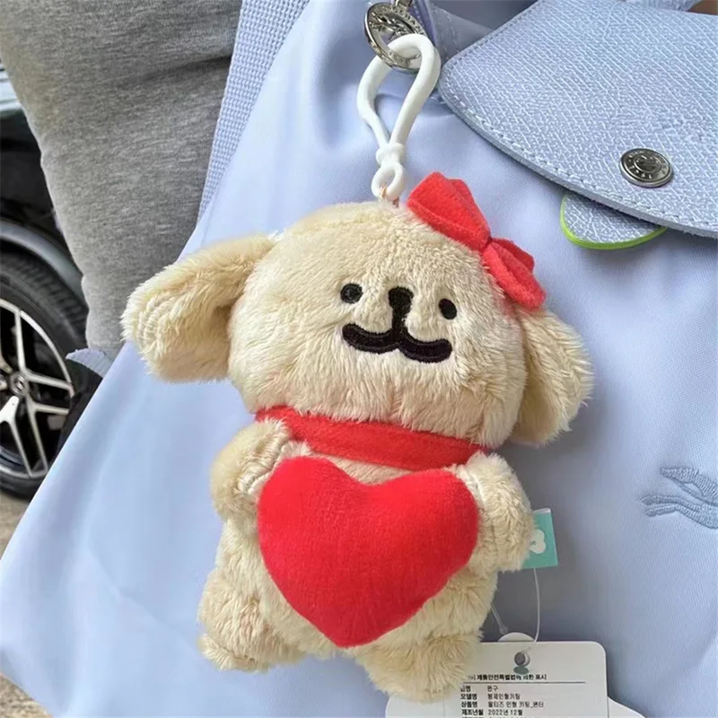Maltese Cartoon Keychain Plush Doll Cute Small Dog Wearing Hat Hugging Peach Heart Strawberry Hanging Decoration Pendant Toy