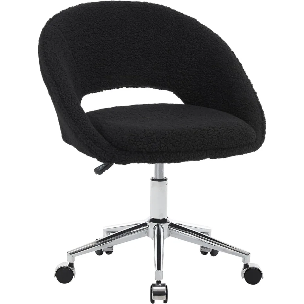 

Accent Chair, Modern Cute Desk Chairs with Wheels Adjustment Height Swivel Rolling Chair Upholstered Sherpa Gold Metal