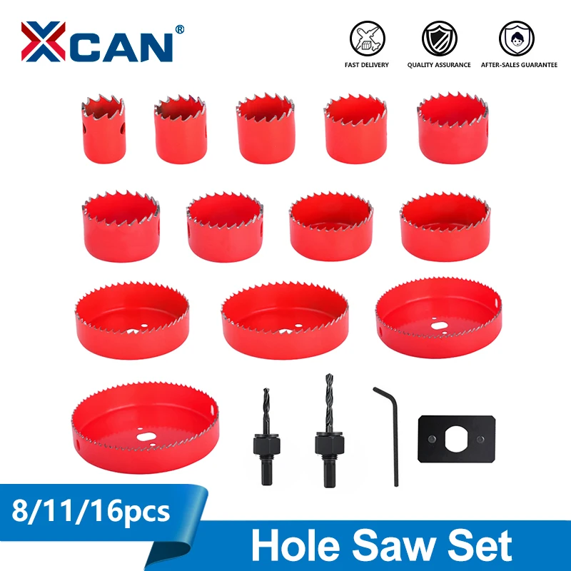 XCAN Juego de brocas para trabajar la madera, 8/11/16 piezas, 9-64/64-127/19-127mm, cortador de orificios de acero al carbono para paneles de yeso, madera, PVC, plástico