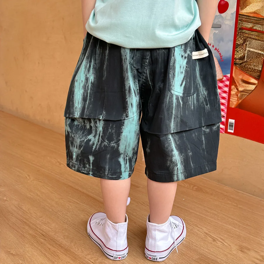 Boys summer shorts thin 2024 summer new Korean version of children's shorts boys tie-dyed pleated shorts