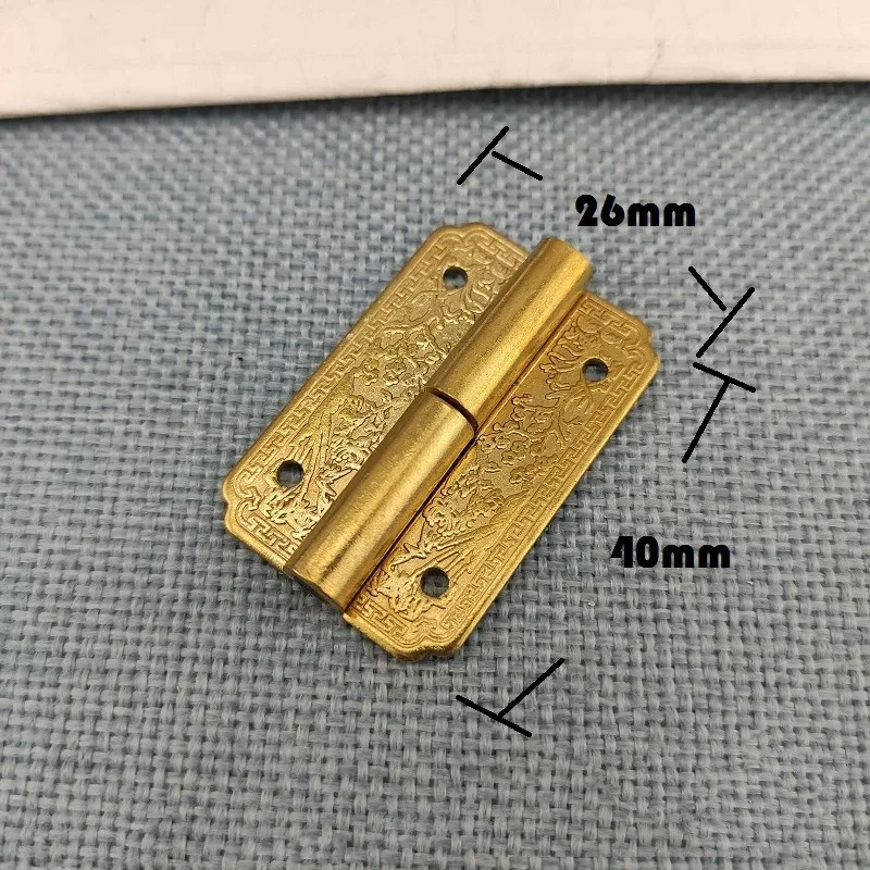 2Pcs Vintage Brass Hinge Printed Square Remove Hinge Gift Box Furniture Hinges Copper (Left and Right)40*26mm