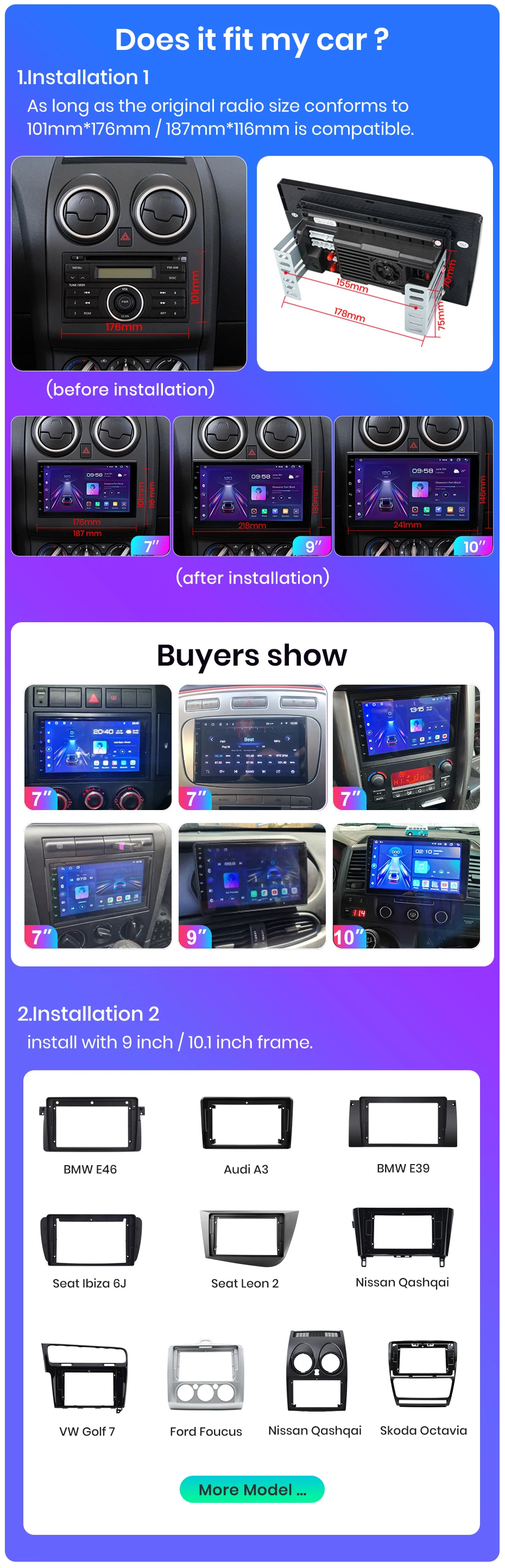 Junsun Universal Auto Radio Stereo Multimedia Video CarPlay Android Auto Intelligen systeme Für Ford Peugeot Citroen Fiat 7/9/10" – Detail 1