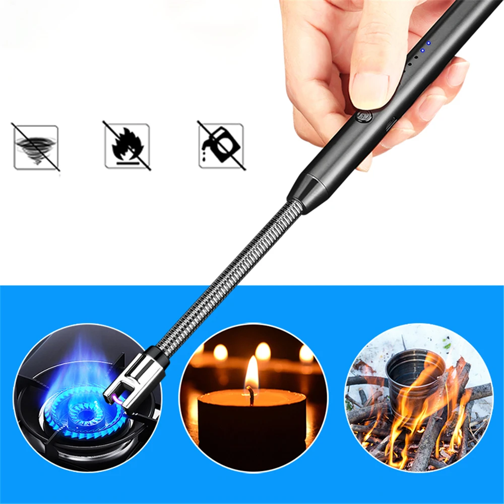 New USB Electric Long Kitchen Lighter 360 ° Rotation Candle Gas Stove Outdoor Camping Windproof Plasma Arc Flameless Lighters