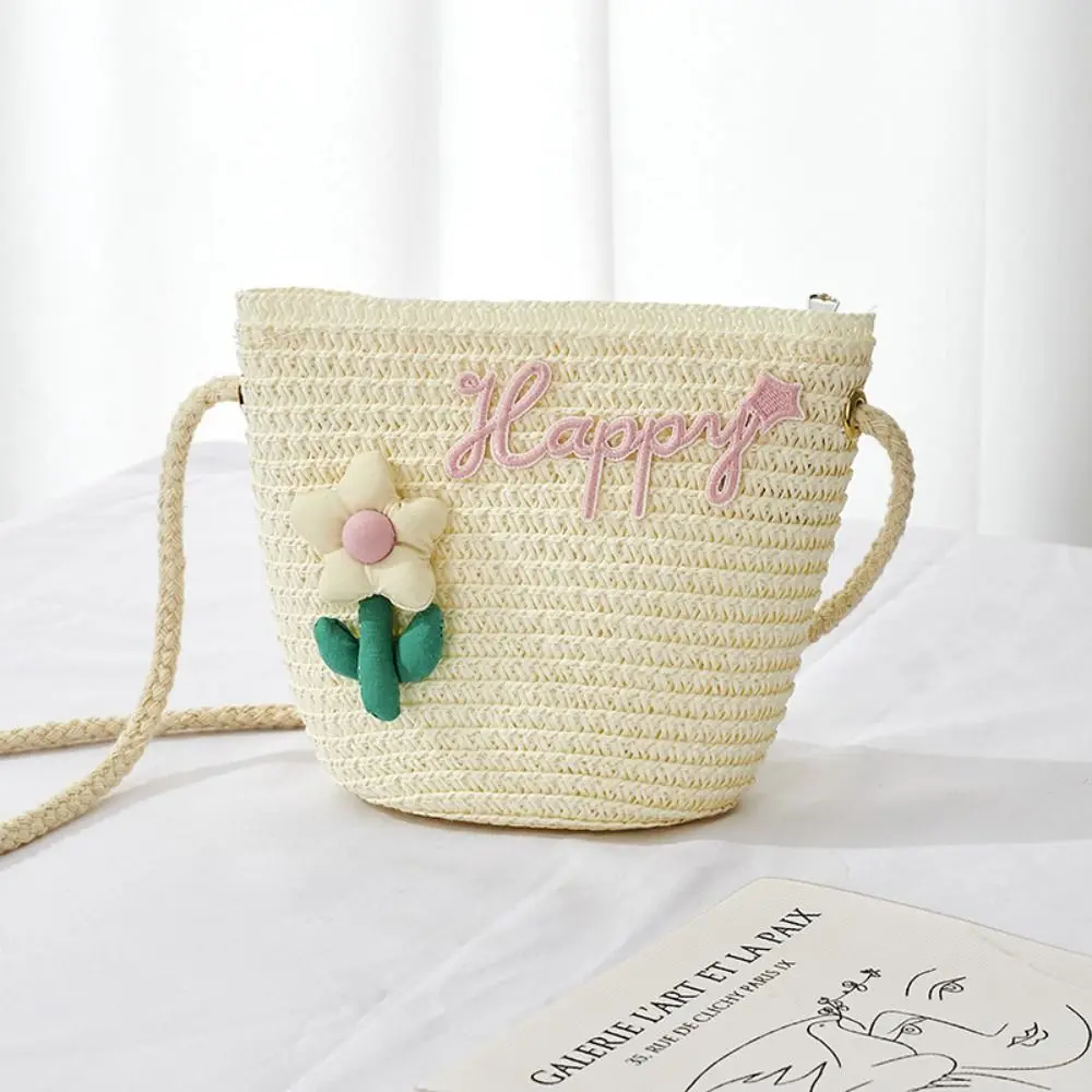 

Cute Straw Straw Shoulder Bags Flower Crossbody Bag Handbags Kids Girls