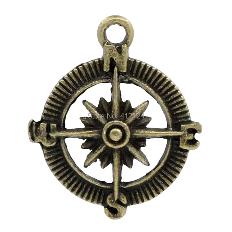 450Pcs Pendants Compass Bronze Tone Charms Jewelry DIY Making Findings 30x25mm(1 1/8