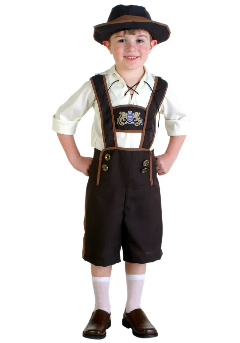 Oktoberfest fantasia para meninos, fantasia Lenhosen, roupa bávara alemã, cosplay de cerveja tradicional, macacão infantil, roupa de festa