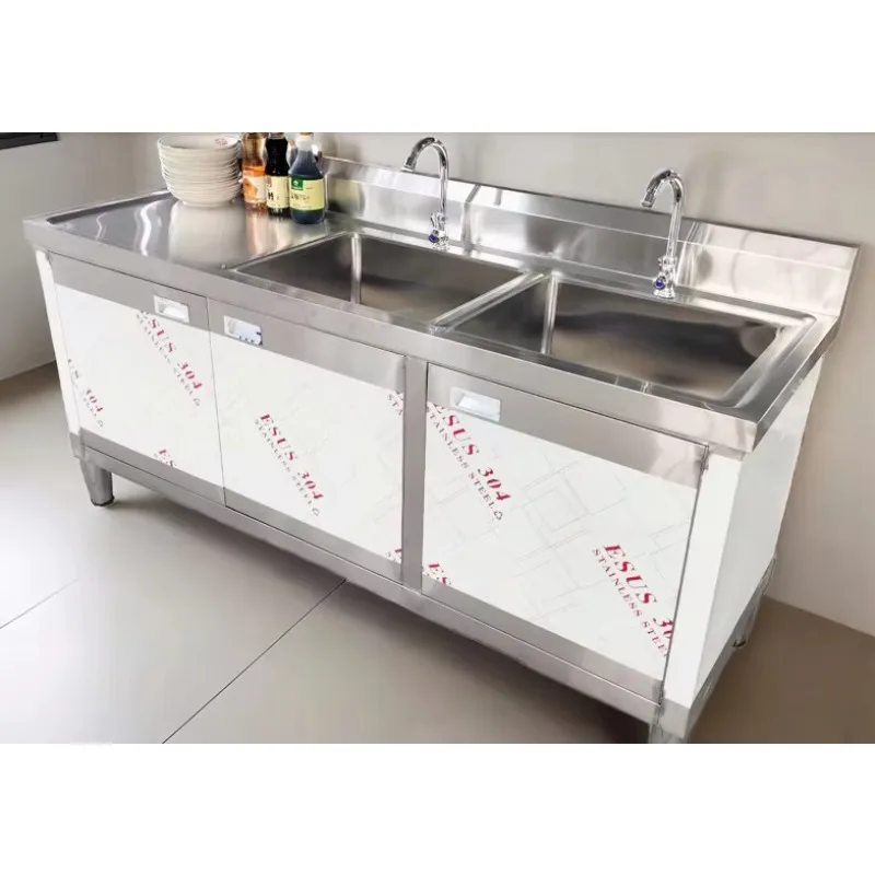 Custom Industrial Design Kitchen Cabinet Sink Commercial Stainless Steel Work Bench Sink Cabinet