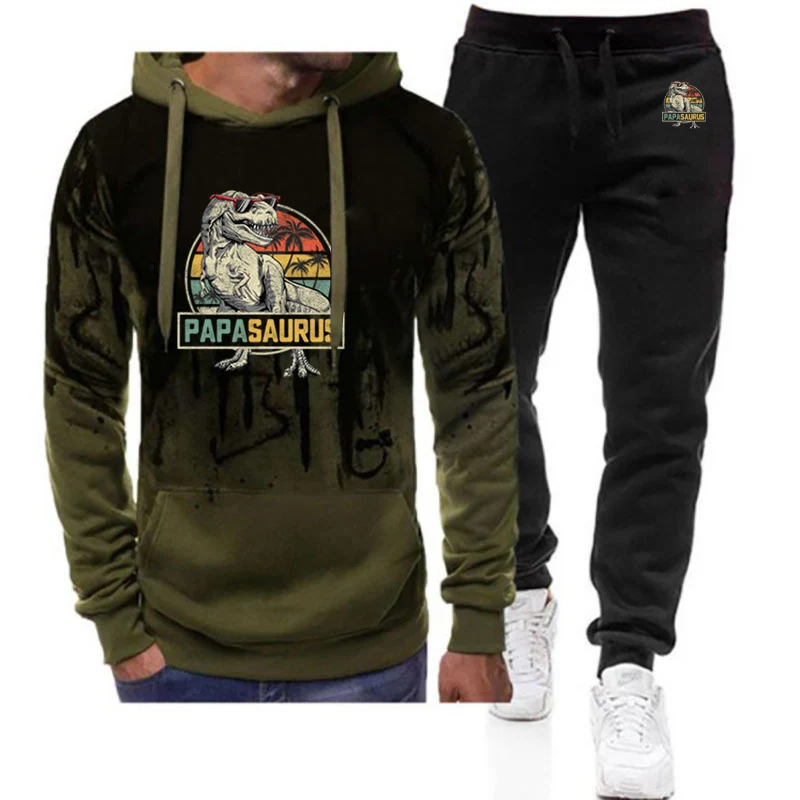 

Rex Papa Saurus Dinosaur Spring Autumn Men's 2Pcs Suit Papasaurus Sweatshirt Hoodies+Tracksuit Pants Casual Sportwear Clothing