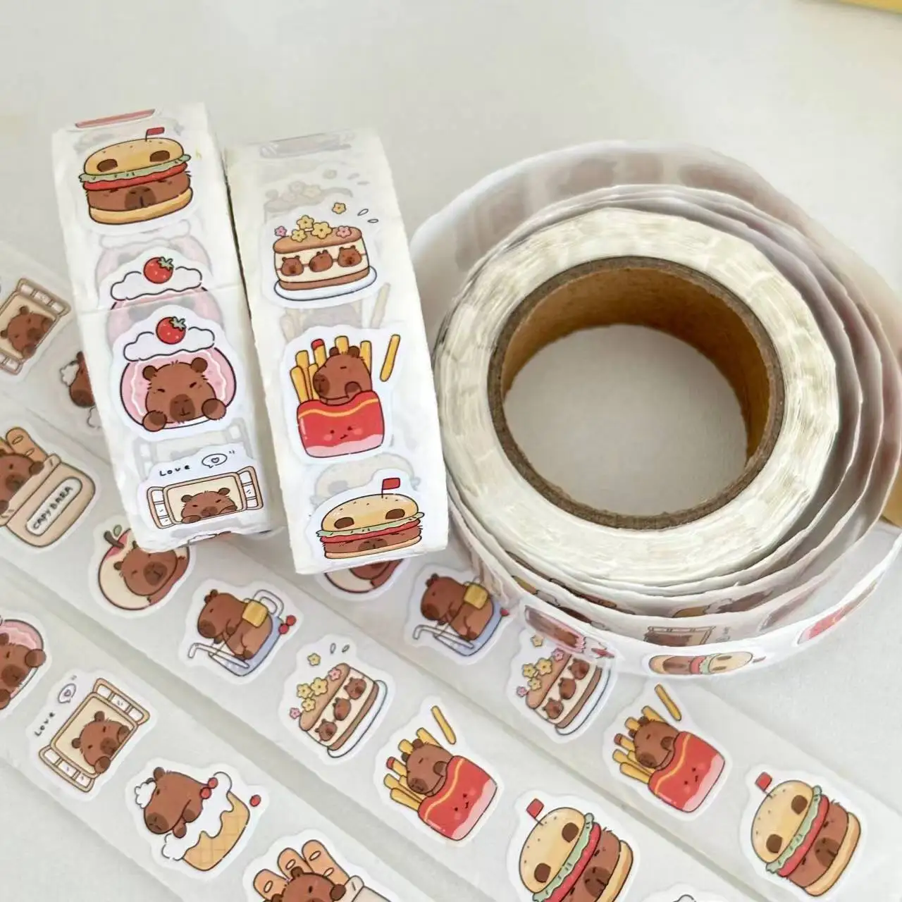 500 Pcs Capybara Stickers Roll - Waterproof PVC Animal & Food Decals for Laptop, Water Bottle, Phone