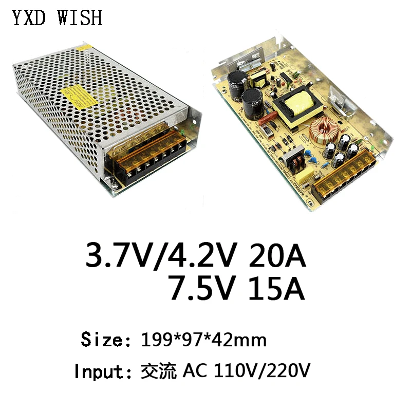 Fuente de alimentación conmutada de 220V a 3,7 V, 4,2 V, 7,5 V, 3A, 4A, 10A, 15A, 20A, 30A, 40A, AC-DC, 220V a 3,7 V, 4,2 V, 7,5 V, AC-DC