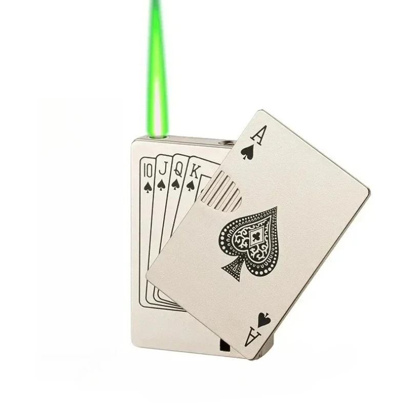 

Креативная зажигалка в виде игральной карты «Туз Пик», бутановая, ветрозащитная, прямая металлическая зажигалка, забавный подарок для мужчин, аксессуары для курения