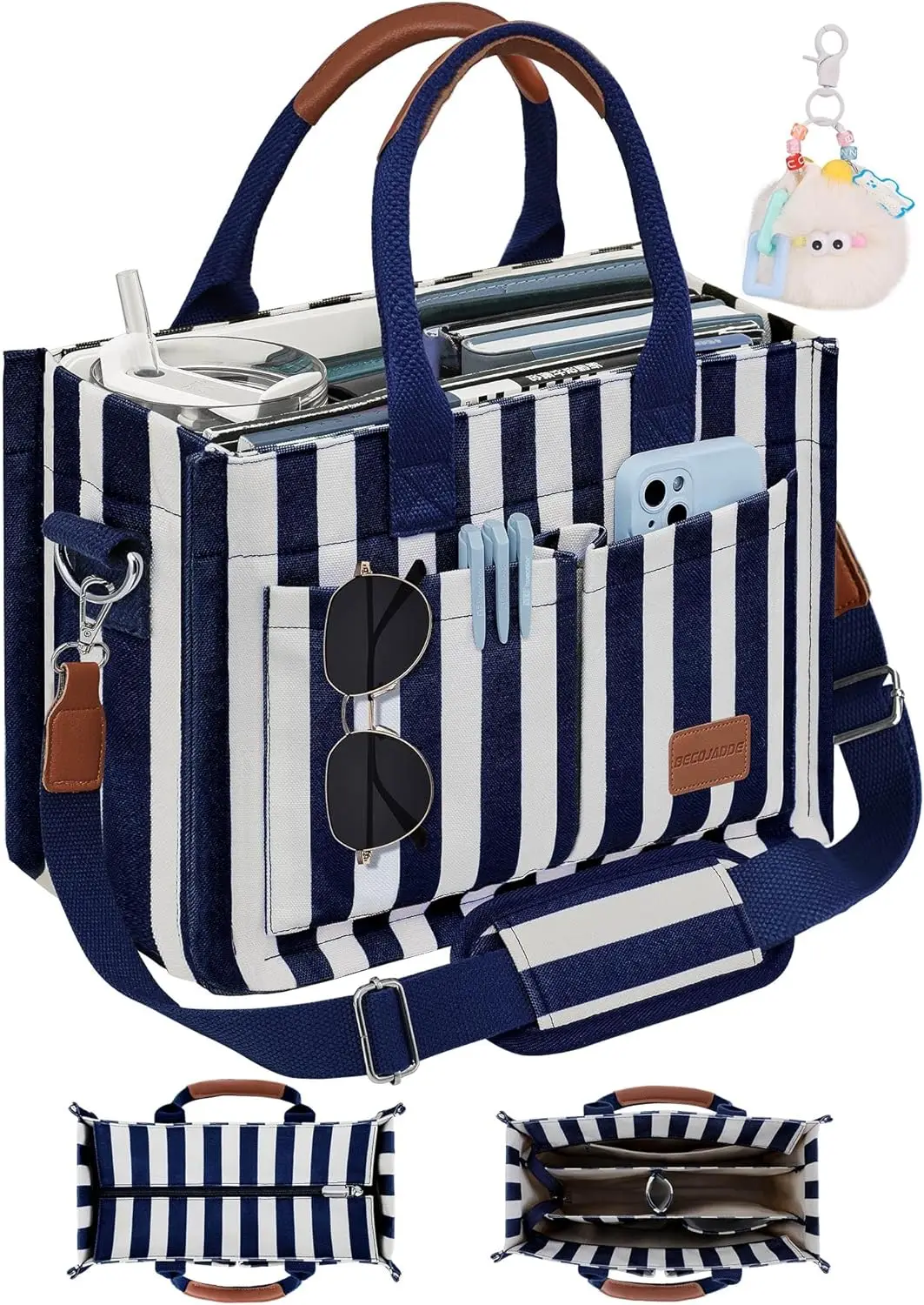 

Женская холщовая сумка-тоут на молнии с несколькими карманами и прочным дном для повседневного использования