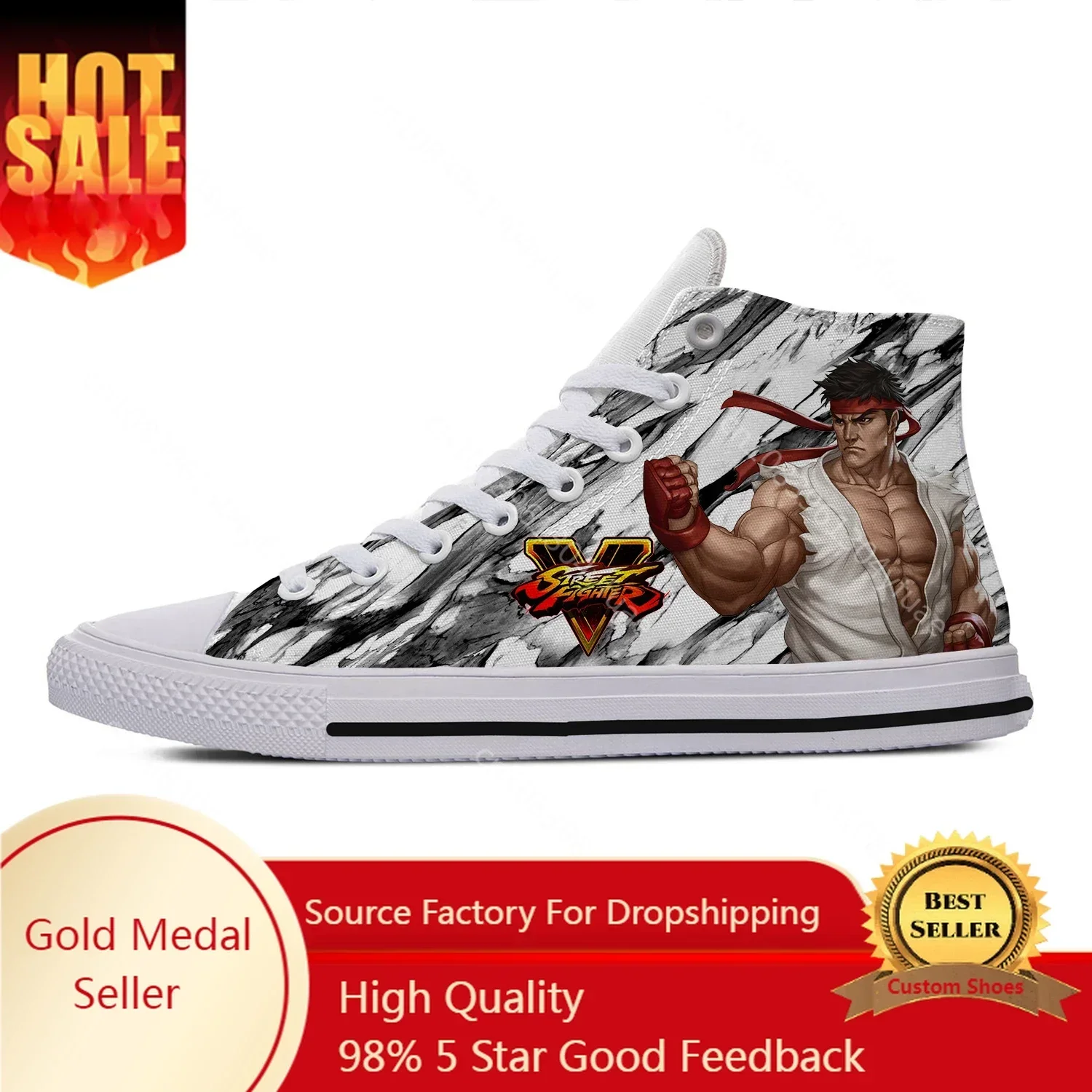 

Game Street Fighters Graphic High Top Sneakers High Quality Mens Womens Teenager Canvas Sneaker Casual Couple Shoes Custom Shoe