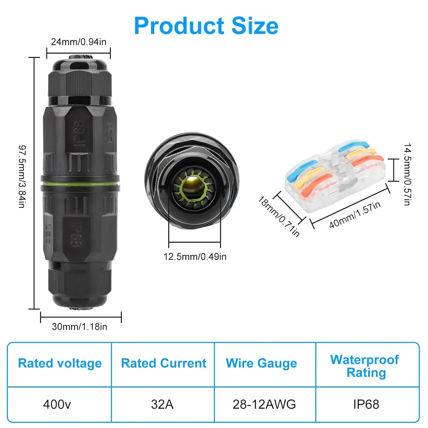 Wodoodporne złącze IP68 do szybkiego łączenia przewodów, wodoodporny konektor 2/3-pinowy, bez lutowania, do lamp LED, zewnętrzne, odporny na deszcz terminal. — zdjęcie produktu 5