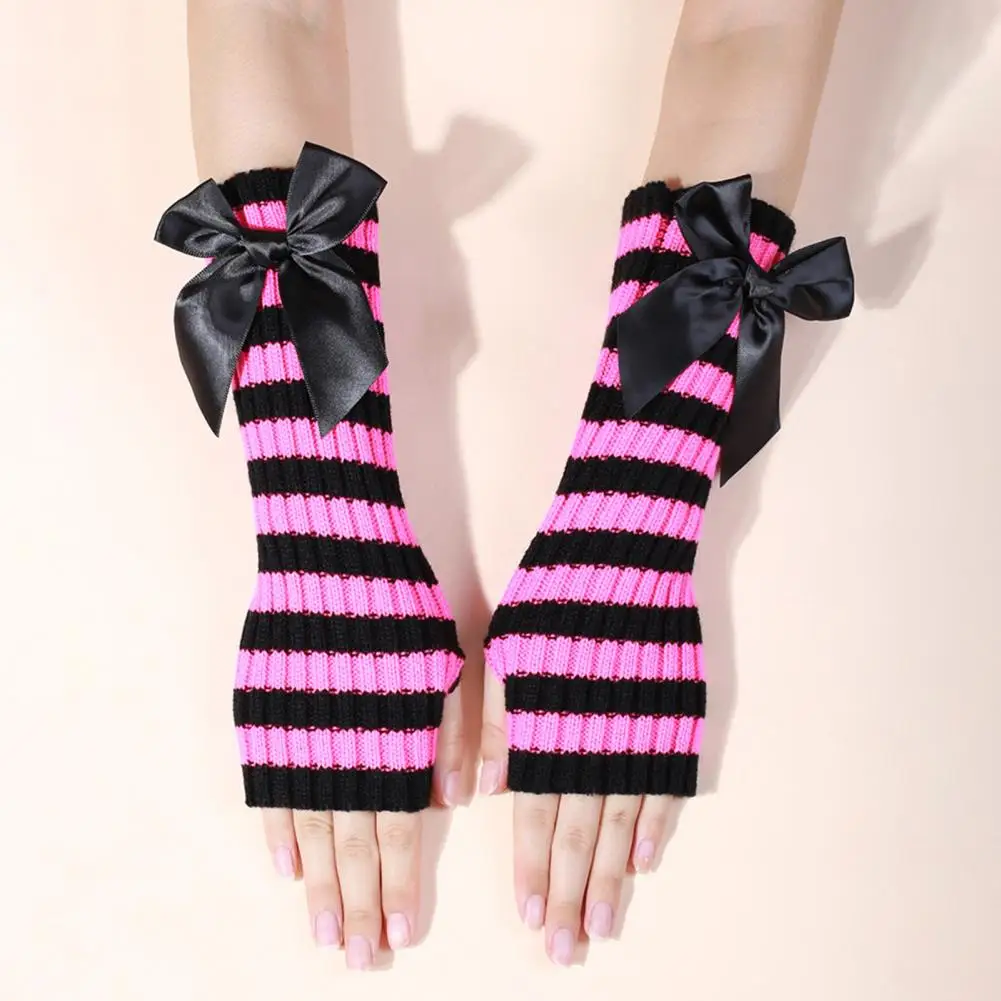 

Women's Knitted Fingerless Arm Sleeves Gothic Style Striped Winter Long Arm Warmers Girls Harajuku Fashion Wrist Gloves